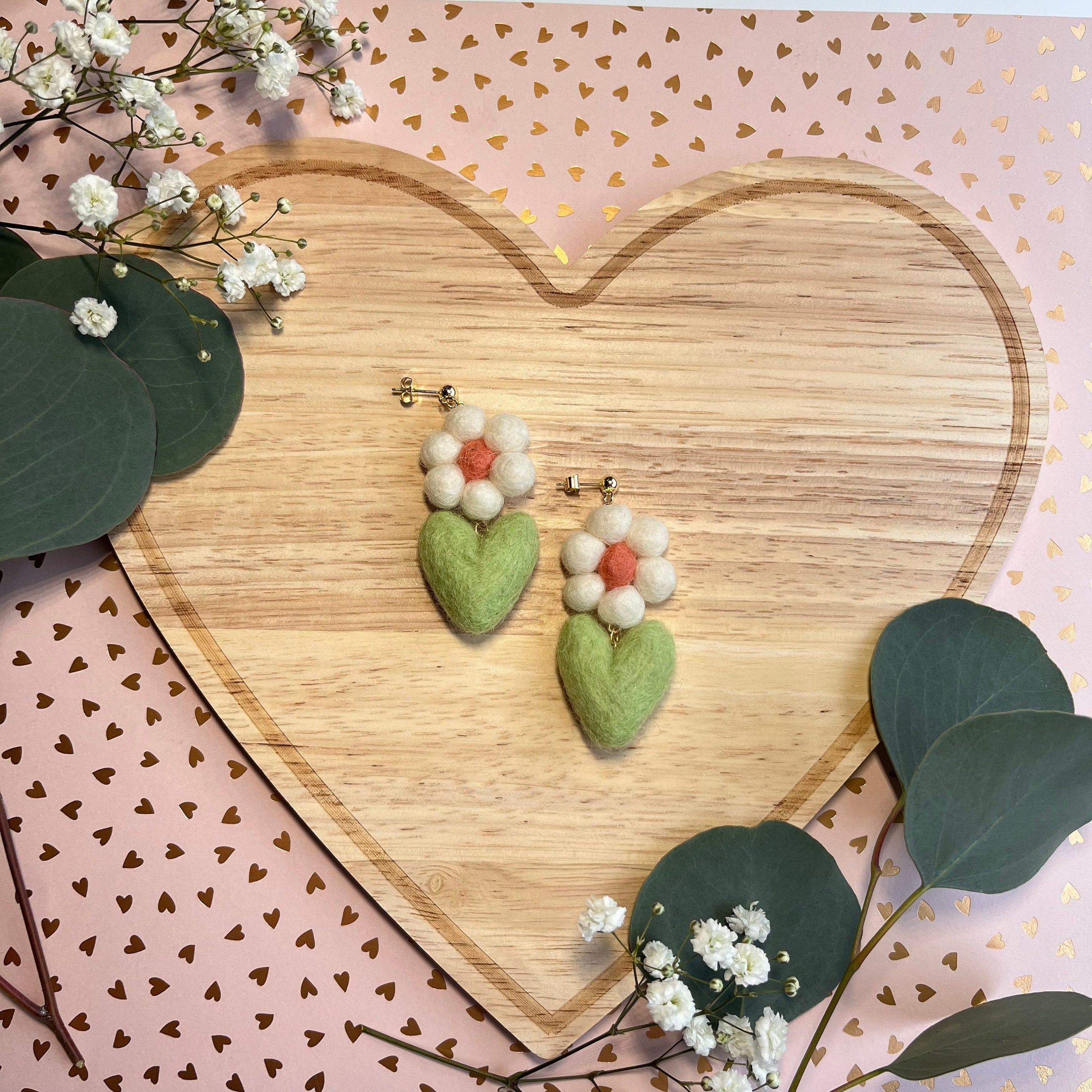 Blooming Heart Felt Earrings – honeyloomdesigns